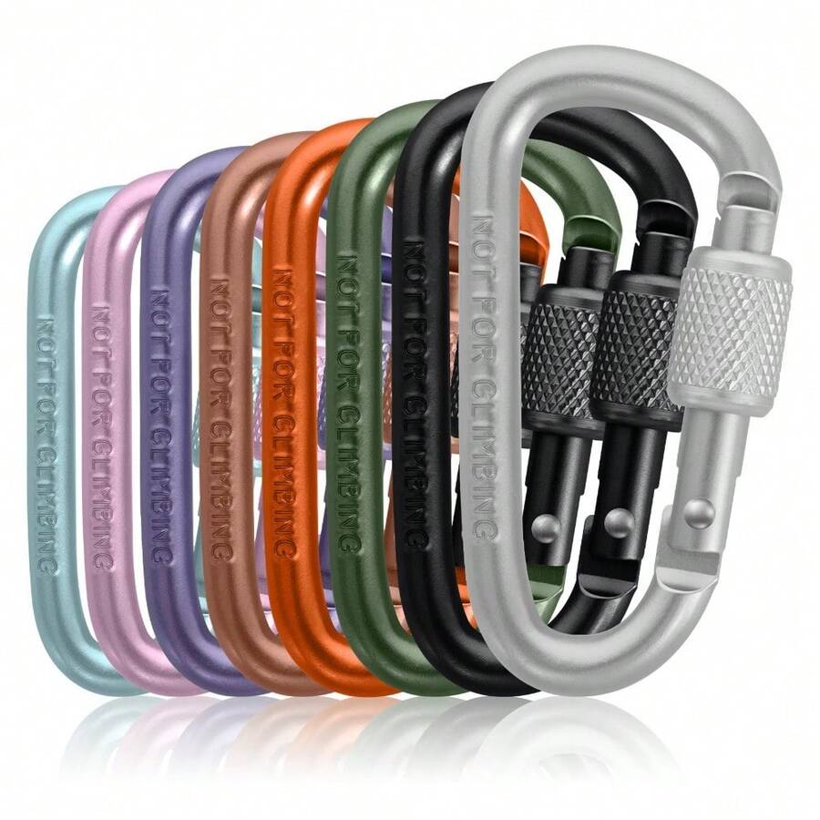 8 Pcs Aluminum Carabiner Keychain Clip Hook D Ring Shape Multipurpose Key Hooks For Keys Camping Hiking Backpack Outdoor Gear Equipment Accessories Organizer Daily Use - Multicolor - View 1