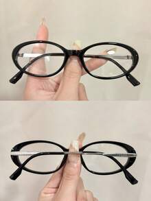 Gafas de mujer con montura ovalada pequeña y estilo retro, con diseño de templos de metal con estampado floral, adecuadas para el trabajo, la escuela, la oficina, los desplazamientos, que cumplen tanto funciones de protección ocular como de decoración - Multicolor - Ver 14