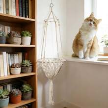 1 chiếc võng treo cho mèo bằng macrame, kiểu Bohemian, giường treo cho mèo, cây leo cho mèo kiểu công chúa, võng đu cho mèo làm thủ công bằng sợi dệt, phù hợp cho mọi mùa - Không bao gồm đệm. - Màu be - Xem 2
