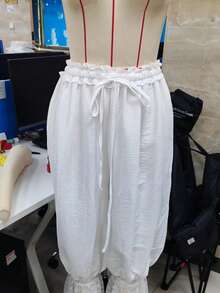 Women's Long Lace Bloomers Casual Loose Fit Stylish Solid Lace Floral Drawstring Mid Rise Crop Pants - Trắng 1 - Xem 9