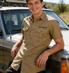 Men's Short-Sleeved Cargo Shirt With Pockets, Utility Style And Comfortable For Everyday Wear - 卡其色 - 查看 4