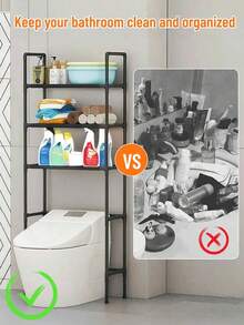 Over Toilet Storage Rack - 3-Tier Stainless Steel Bathroom Organizer With Adjustable Shelves, Waterproof Space-Saving Rack For Toilet Paper, Towels, Toiletries (No Drill Installation) - Black - View 3