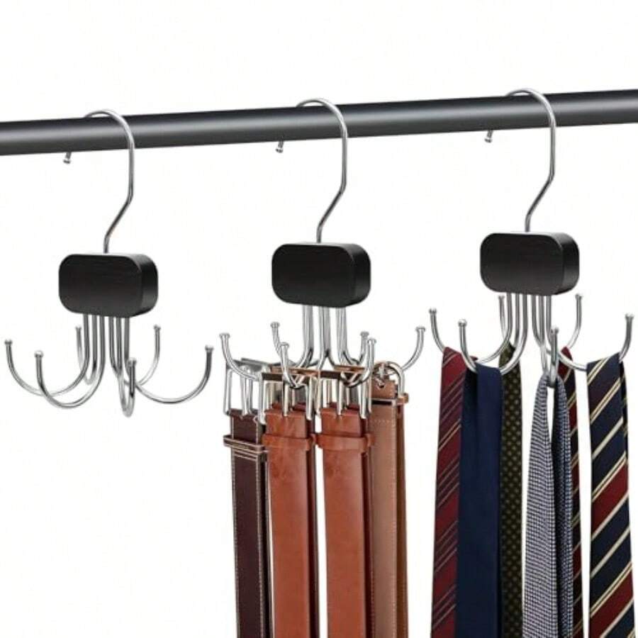 3 Pack Belt Hanr For Closet Organizer 2026 Upgraded Tie Hanrs For Sp Saving Stora 360 Rotatable Foldable Hooks Lar Capacity Rack For Tank Top Bra Se Black - Black - View 1