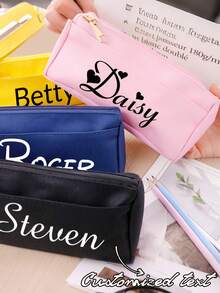 Zippered Double-Layer Student Office Stationery Storage Bag, Customizable With Name/Letter Printing, Suitable For Students And Professionals As Birthday Or Teacher's Day Gift, Durable And Sturdy - Multicolor - View 3