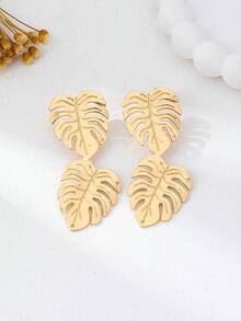 1 Đôi bông tai thiết kế lá tối giản thời trang, phù hợp cho nữ giới đeo hàng ngày, đi nghỉ mát và dự tiệc. - Vàng - Xem 2