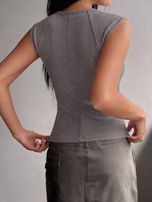 PRETTYGARDEN Women's Summer Clothes Tanktop Casual Ribbed Cap Sleeve Slim Fitted Knit Basic Cute Tops Tee Shirts  Fashion Vacation Grey Clothes Tops For Women - 灰色 - 查看 2