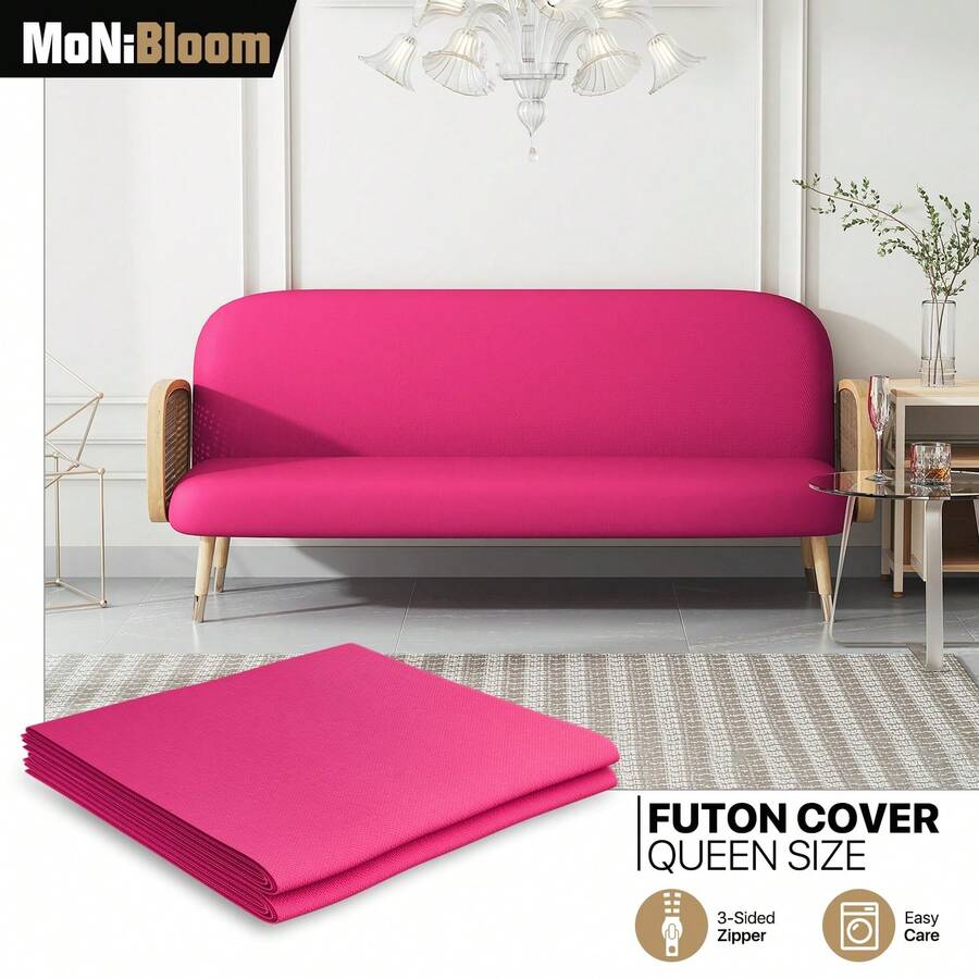 Queen Size Futon Cover, Armless Stretch Futon Slipcover Armless Sofa Cover Furniture Protector, Durable & Washable Zippered Futon Couch Cover For Adults  And Pets - Hot Pink - View 1