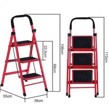 Folding, Non-Slip, Household Folding Ladder, 3-Step Ladder With Handrail, Non-Slip Household Folding Ladder - Black - View 2