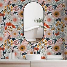 Bohemian Style Peel And Stick Floral Wallpaper, Removable White Pink Orange Wallpaper For Bedroom - 1PC - View 4