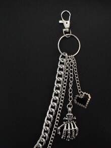 1 buah Rantai Celana Logam Gaya Gothic, Rantai Aluminium, Kombinasi Rantai Besi dengan Desain Hati & Tengkorak, Rantai Aksesori Punk Fashion Unisex, Cocok untuk Pemakaian Sehari-hari, Jalanan, Pesta, Hadiah Liburan - Perak - View 5