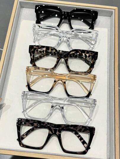 6pcs Plastic Leopard Multicolor Geometric Full Frame Decoration Modern Simple Style Women Clear Glasses For Holiday Gift Daily Life Street-Photography Musical Festival Weekend Outfit Appointment Outfits Fashion Accessories Suitable For All Face Shapes