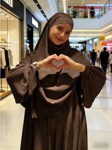 两件套：希玛尔祈祷头巾 + 宽松舒适的阿巴雅长袍，穆斯林服装，适合女性日常穿着和祈祷，四季皆宜。 - 彩色 - 查看 14