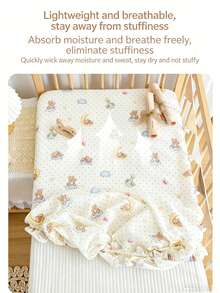 1pc Baby Crib Fitted Sheet, Soft Breathable Cartoon Design, Children's Bed Sheet, Washable Non-Fading, Suitable For Oval/Rectangular Mattress - Multicolor - View 6