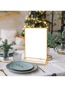 Suporte para Número de Mesa de Casamento em Acrílico Transparente 10*18cm com Bordas Douradas, Moldura Dupla Face para Fotos, Ideal para Cardápios de Restaurante, Receitas e Exibição de Fotos. - Ver 1