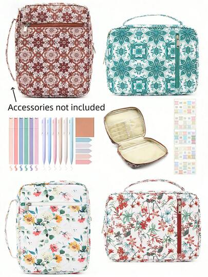 Funda protectora de Biblia con diseño de flor de moda, funda acolchada grande para Biblia de mujer, bolsa protectora de libro de gran capacidad y portátil a prueba de polvo con asa, bolsa de almacenamiento acolchada con bolsillo con cremallera y asa, bolsa de almacenamiento de polvos y maquillaje, suministros de aprendizaje, regalo para maestros, regalo de regreso a la escuela, lindo regalo de cumpleaños para niñas