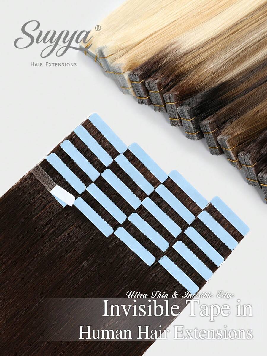 SUYYA Invisible Tape In Hair Extensions Human Hair 20pcs 20 Inch Natural Look Chocolate Brown Virgin Remy Hair Seamless Injected Tape Ins Human Hair Extensions - S4 - View 1