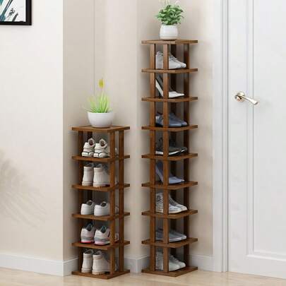 1pc Multi-Tier Elegant Bamboo Shoe Rack, Natural Wood Grain Texture, Space-Saving, Easy Assembly, Suitable For Dorm, Hallway And Kitchen, Fashionable Square Storage Rack For Sneakers, High Heels And Stilettos
