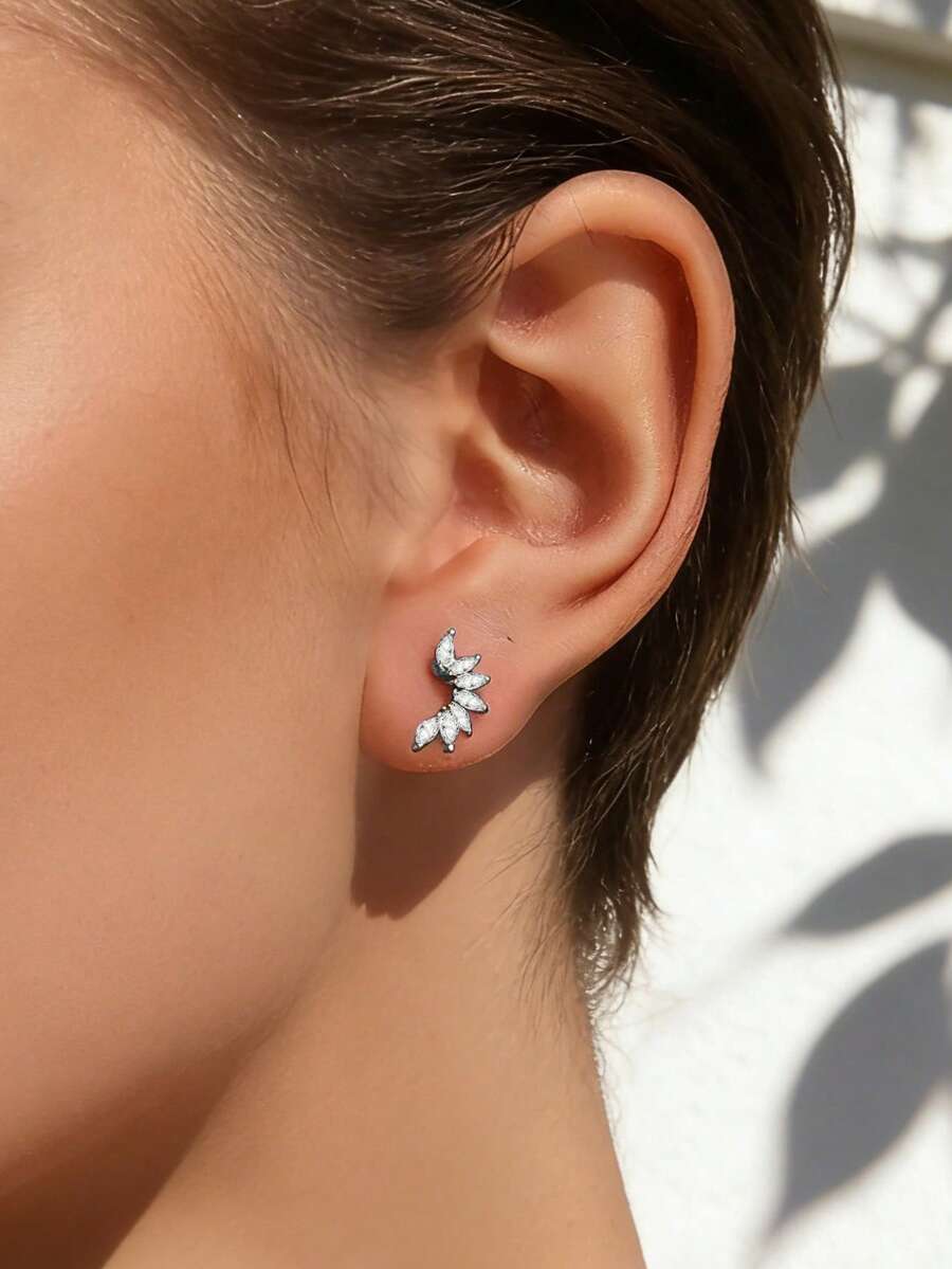 2 đôi khuyên tai kẹp vành tai hình xoắn ốc đính đá Zirconia sang trọng, thích hợp cho đi biển, dự tiệc, trang phục theo chủ đề ngày lễ và phong cách cá nhân. - Lá - Xem 1