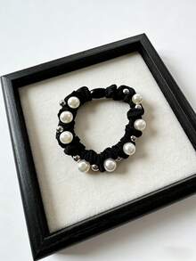 1pc Pearl Hair Scrunchie Bracelet 2-In-1 Hair Accessories, Simple Basic Black Hair Tie, Gentle Hair Rubber Band For Women Ponytail Holders Hair Elastics Hair Rubber Bands Scrunchies Hair Rope Elastic Hair Tie Beauty Home Bedroom Decor Holiday Accessories - Black - View 10