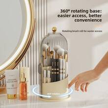 Giá đựng cọ trang điểm xoay chống bụi & dụng cụ sắp xếp bàn làm việc, giá đựng son môi trong suốt có thể trượt. - Màu đen trong suốt - Xem 3
