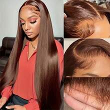 8-34英寸 #4 13x4 蕾丝前假发，真人前额发丝，棕色直发，高清蕾丝假发，200密度 #4 棕色，预先拔毛，自然发际线，混合发丝，巴西直发 #4 无胶蕾丝前假发，适合女性参加派对、节日和日常佩戴 - 棕色 - 查看 6