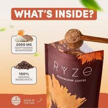 RYZE Mushroom Coffee Powder, Organic Functional Coffee Mix For Energy & Focus, No Jitters, Vegan Adaptogen Coffee, 30 Servings - 180g - View 4