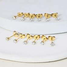 18K镀金实心小立方氧化锆耳钉，2mm 3mm 4mm 平底耳钉，耳骨耳钉，耳廓穿孔饰品，耳垂穿孔饰品，女士女孩礼物，2-6对 - 金黃色 - 查看 12