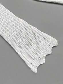 Women's 2026 New Summer Beach Vacation Music Festival Versatile Wavy Hem Tie-Up Sheer Fitted Long Sleeve Crochet Cover-Up Dress White - 白色 - 查看 8