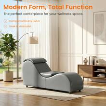 Modern Faux Leather Yoga Chaise Lounge Indoor With Pillow - Grey - View 7