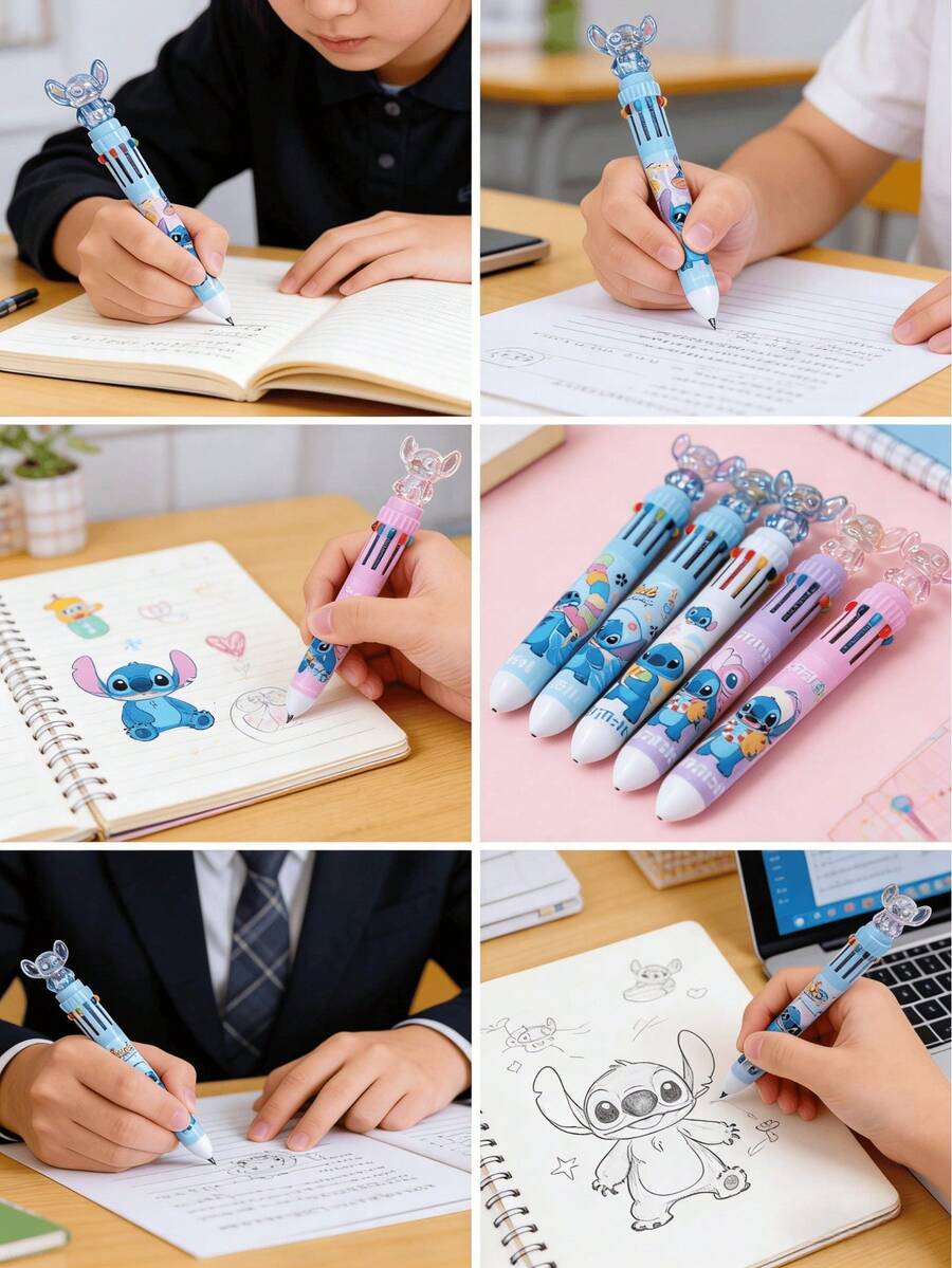 Bộ 1/2/3/4/5/10 bút bi gel có thể xóa được hình Stitch, đầu bút 0.5mm, chủ đề hoạt hình, mực gốc nước.