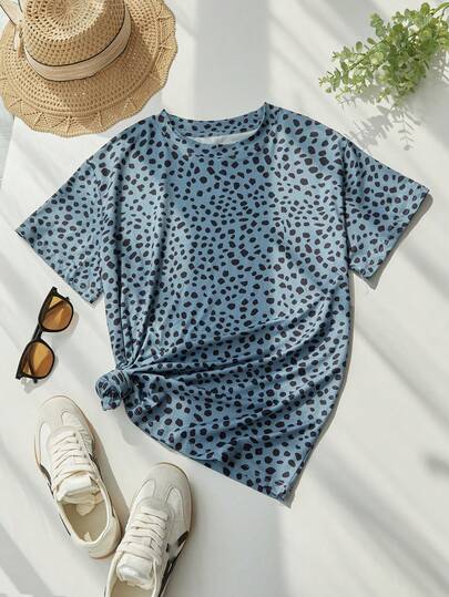 Women's Oversized Polka Dot Print Short Sleeve T-Shirt, Casual Loose Fit, Suitable For Summer Wear Sports