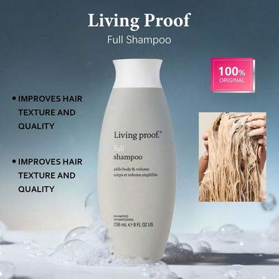 Living Proof Full Shampoo For Volume & Airy Feel, Lightweight Liquid Texture, Clear Gel-Like, Easy To Lather, Volumizing & Bouncy, Airy Feel, Hair Thickening, Long-Lasting Volume, Nourishing, For Fine & Flat Hair, Not Greasy, Breathable, For Women Daily Use, For Beginner, K-Beauty, Korean Makeup, GIFT, 236ml/8.0fl.Oz