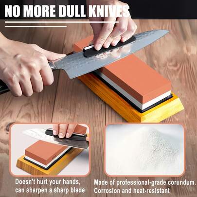 4-Sided Whetstone Knife Sharpener Set, 400/1000 & 3000/8000 Grit Sharpening Stone With Non-Slip Bamboo Base, Leather Strop, Flattening Stone And Angle Guide, Kitchen Sharpening Tool