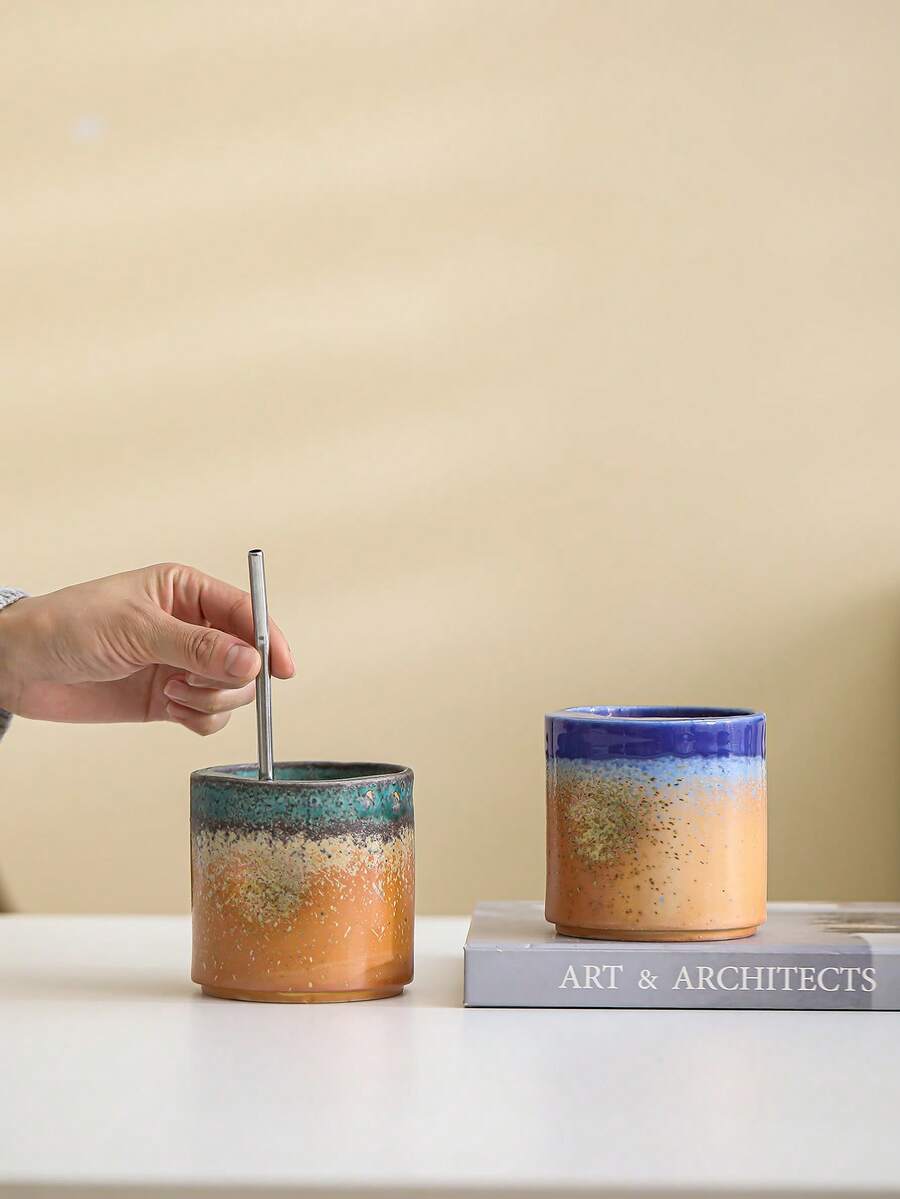 1 chiếc cốc sứ tráng men rạn độc đáo 400ml, thích hợp dùng cho espresso, uống sữa buổi sáng, pha cà phê latte art, uống nước, uống nước văn phòng, cốc đôi, uống trà chiều văn phòng, cốc sứ có ống hút, cốc sứ đựng nước. - Nhiều màu - Xem 1