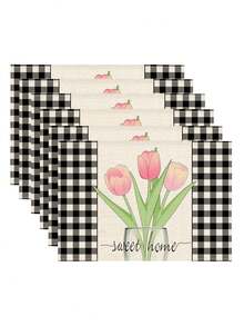 1/2/4/6/8pcs Digital Printed Placemats, Plaid & Floral Pattern Printed Placemats For Daily Use, Festivals, Parties, Birthdays, Weddings, Dinners, Kitchen & Dining Room Decor - Multicolor - View 11