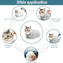1 Piece Multi-Functional Cat Bathing Bag With Breathable Mesh, Durable Grooming Restraint For Nail Care Medication Bathing, Veterinary Use - 灰色1件 - 查看 3