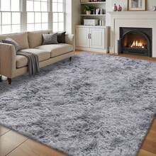 Rectangular Shaggy Rugs Living Room, Grey Large Rugs For Living Room, Soft And Fluffy Area Rugs For Bedroom, Durable And Easy To Clean Modern Home Decor, Atmosphere High End Decorative Carpet. - Tie-dye Light Gray - View 12