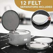 Porcelain Storage Container For Base Plates - Includes 12 Felt Dividers. Sturdy, Stackable Case With Padded Interior. Ideal For Trays, Large Plates, And Platters Up To 44493845 - 藍白色 - 查看 6