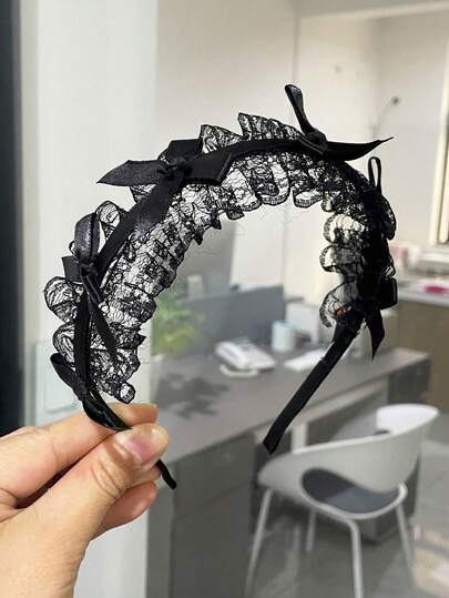 Băng đô ren đen, nơ cài kiểu Lolita mới, đa năng, phù hợp với trang phục phong cách anime 2D và phụ kiện trang trí nhà cửa.