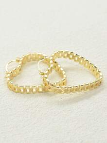 1pair 14K Golden Plated Hoop Earring For Women,Women's Heart Earring Watch Chain Hoops Earrings Hypoallergenic Hoop Earrings For Women - Gold - View 4