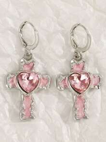 2 đôi bông tai hình thánh giá cổ điển đính pha lê, có thể thay thế, mạ bạc, unisex, trang sức dự tiệc phong cách hip-hop. - Nhiều màu - Xem 10