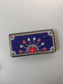 Portefeuille long pour femme, artisanat de perles scintillantes pouvant être utilisé comme pochette de soirée, grande capacité pour ranger le téléphone, l'argent, les clés et autres petits articles, de multiples fentes pour cartes pour organiser différentes cartes, matériau PU de haute qualité avec un toucher doux, portefeuille long avec un motif exquis de papillon et de paon orné de perles, offrant un look premium - Multicolore - Voir 5