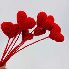 onEternal 手工钩织心形永生花，家居装饰，礼物，节日花束，母亲节，毕业典礼，情人节 - 紅色 - 查看 9