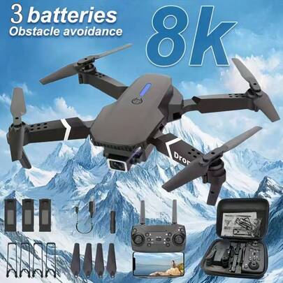 Portable E88 Pro Foldable Drone – 8K Dual Camera Quadcopter With Storage Bag & Extra Batteries For Travel & Outdoor Photography