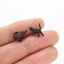 1 Đôi Khuyên Tai Hình Mèo Nhỏ Bằng Thép Không Gỉ, Kiểu Dính Khuyên Tai Hình Mèo Con Dễ Thương Tối Giản, Trang Sức Tai Hình Động Vật - GED483 - Xem 10