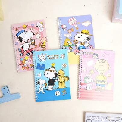 SNOOPY 1pc Cute A5 Coil-Bound Cartoon Color Pages Horizontal Student Writing Notebook, Diary, Gift, New Year, Valentine's Day, Easter Gift [Random Style]