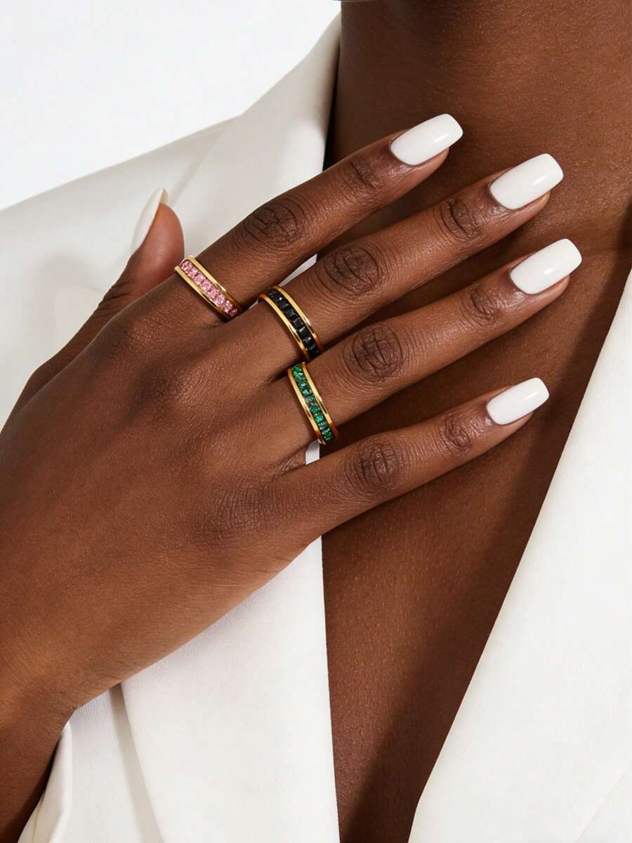 1pc Stainless Steel Ring, 18K Gold Plated Plain Band Ring, Closed Loop Ring - Perfect Daily Wear Gift For Her. Vintage Style Women's Ring, Personalized Ring, Bohemian Style, Durable Accessory, Women's Fashion Jewelry, Couple Ring - Pink - View 1