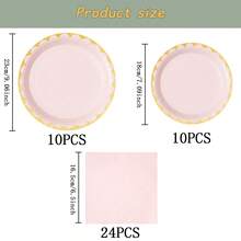 粉色镶边一次性餐具套装，7/9英寸派对餐盘，一次性纸盘、纸杯、餐巾纸，适用于节日、婚礼、订婚、生日、派对、庆典等场合。 - 多色 - 查看 7