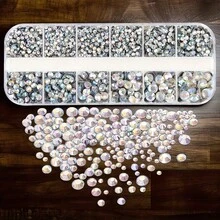 Đá pha lê đính nhiệt nhiều kích cỡ, đá quý tổng hợp, 6 kích cỡ đá trong suốt, 2-6.5mm (SS6 SS8 SS10 SS16 SS20 SS30), kèm hộp đựng, thích hợp cho nghệ thuật làm móng, đồ thủ công DIY, may quần áo, vải, váy, túi xách, mũ, giày dép, quà tặng Giáng sinh DIY, kim cương lấp lánh cho đồ thủ công. - AB Trắng - Xem 7