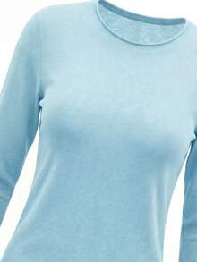 Áo thun dài tay dáng rộng, xắn gấu, chất vải mỏng, ôm sát, thích hợp mặc nhiều lớp vào mùa xuân. - Màu xanh lam - Xem 7